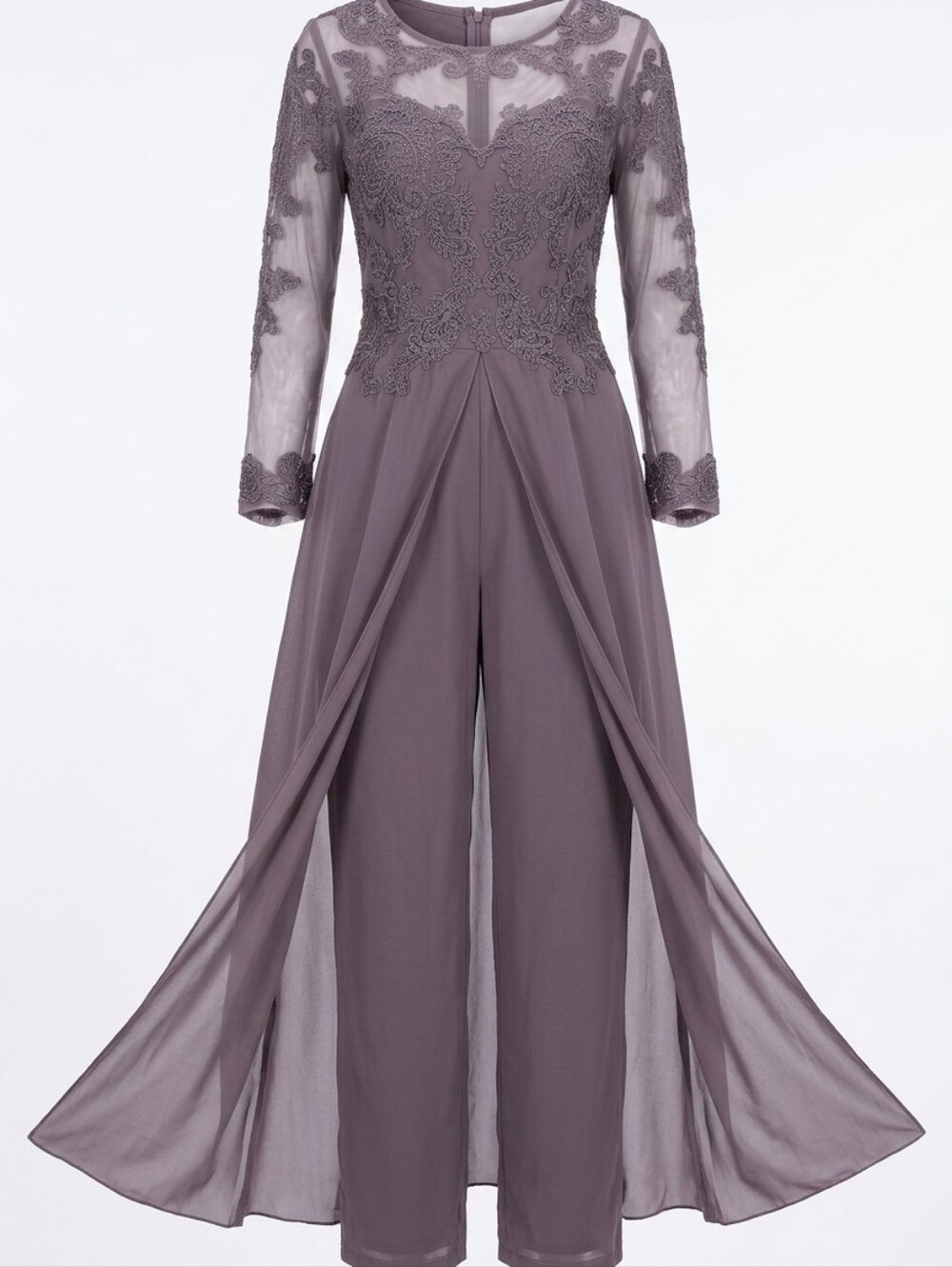 Embroidered Lace Bodice Jumpsuit in Grey